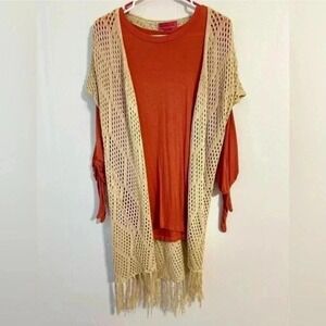 Women‎ size medium tan cardigan with orange shirt bundle